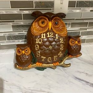 Vintage Owl clock wall hanging decor kitschy